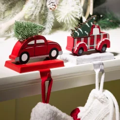 Glitzhome Wooden/Metal Red Car And Truck Stocking Holder (Set Of 2 ) -Indoor-Christmas-Decorations Sales unnamed file 367