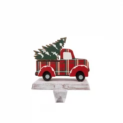 Glitzhome 6.12 In. H Wooden/Metal Red Truck Stocking Holder