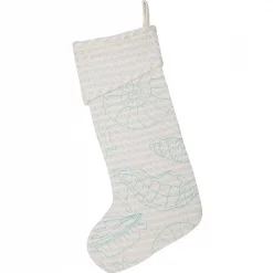 VHC Brands 20 In. Cotton/Metallic Thread Arielle Bright White Coastal Christmas Decor Stocking