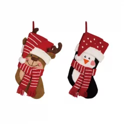 Glitzhome 19 In. H Acrylic/Polyester 3D Hooked Penguin And Reindeer Stocking (Set Of 2)