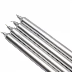 Zest Candle 10 In. Metallic Silver Straight Taper Candles (Set Of 12)