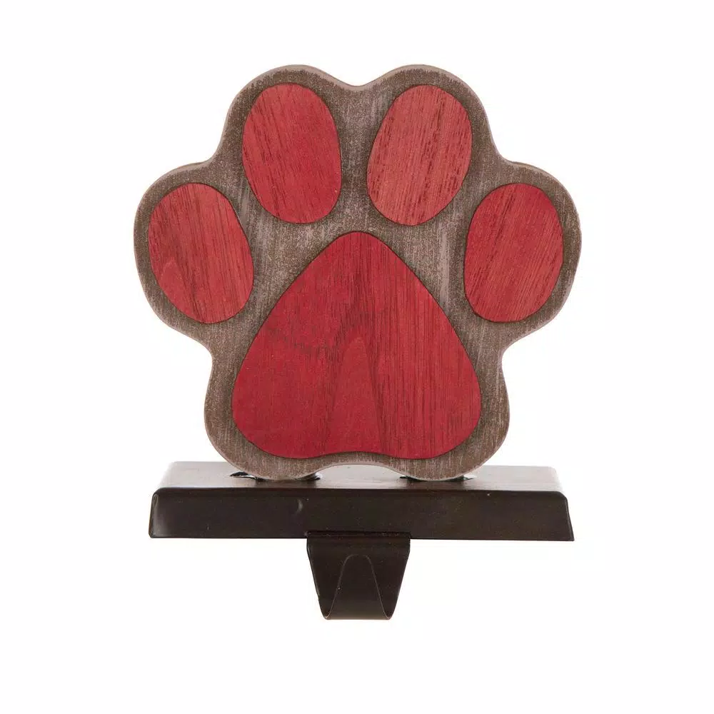 Glitzhome 6.30 In. H Wooden/Metal Paw Stocking Holder 1 Glitzhome 6.30 In. H Wooden/Metal Paw Stocking Holder