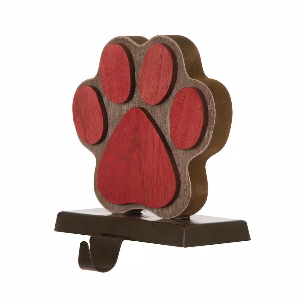 Glitzhome 6.30 In. H Wooden/Metal Paw Stocking Holder 2 Glitzhome 6.30 In. H Wooden/Metal Paw Stocking Holder - Image 2