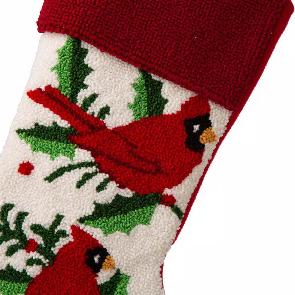 Glitzhome 21.00 In. H Polyester Cardinal Hooked Stocking 2 Glitzhome 21.00 In. H Polyester Cardinal Hooked Stocking - Image 2