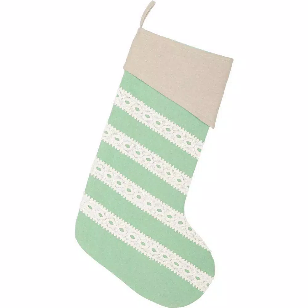 VHC Brands 20 In. Cotton And Felt Mint Margot Farmhouse Christmas Decor Stocking 1 VHC Brands 20 In. Cotton And Felt Mint Margot Farmhouse Christmas Decor Stocking