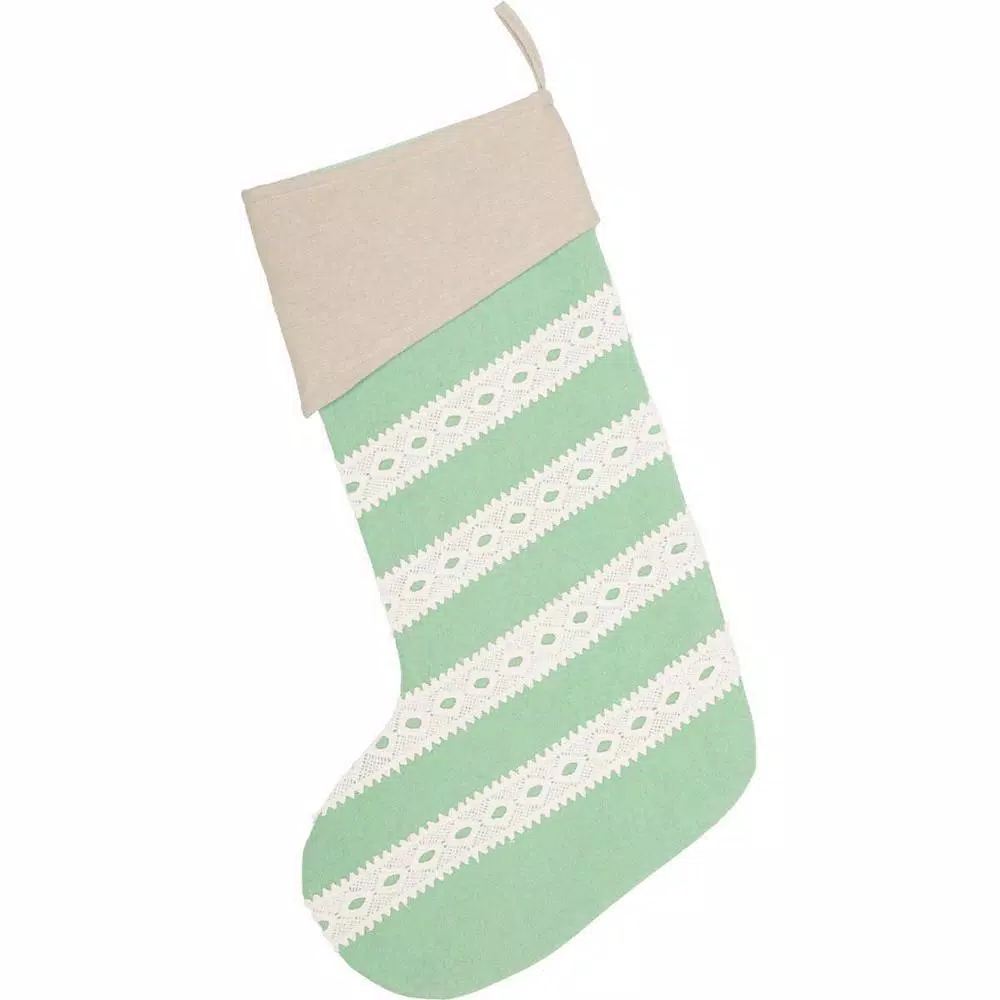VHC Brands 20 In. Cotton And Felt Mint Margot Farmhouse Christmas Decor Stocking 2 VHC Brands 20 In. Cotton And Felt Mint Margot Farmhouse Christmas Decor Stocking - Image 2