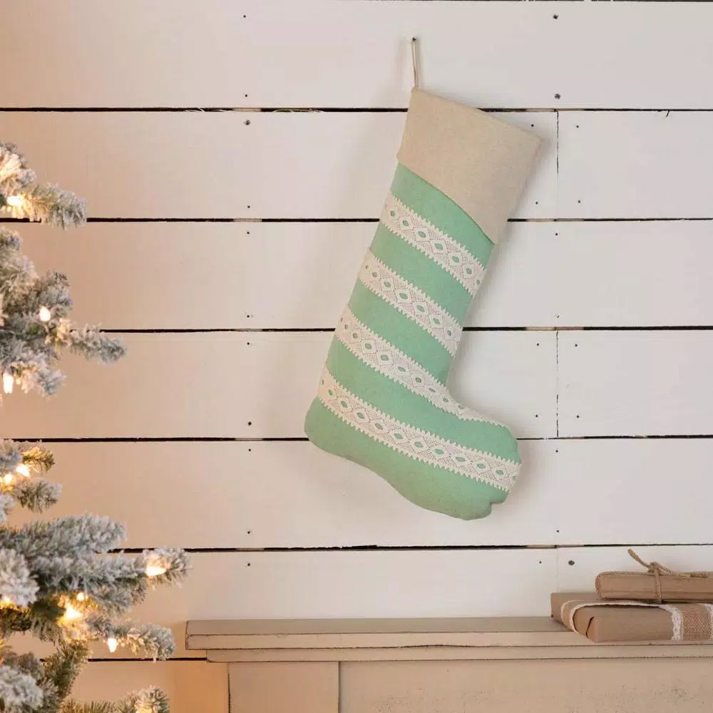 VHC Brands 20 In. Cotton And Felt Mint Margot Farmhouse Christmas Decor Stocking 3 VHC Brands 20 In. Cotton And Felt Mint Margot Farmhouse Christmas Decor Stocking - Image 3