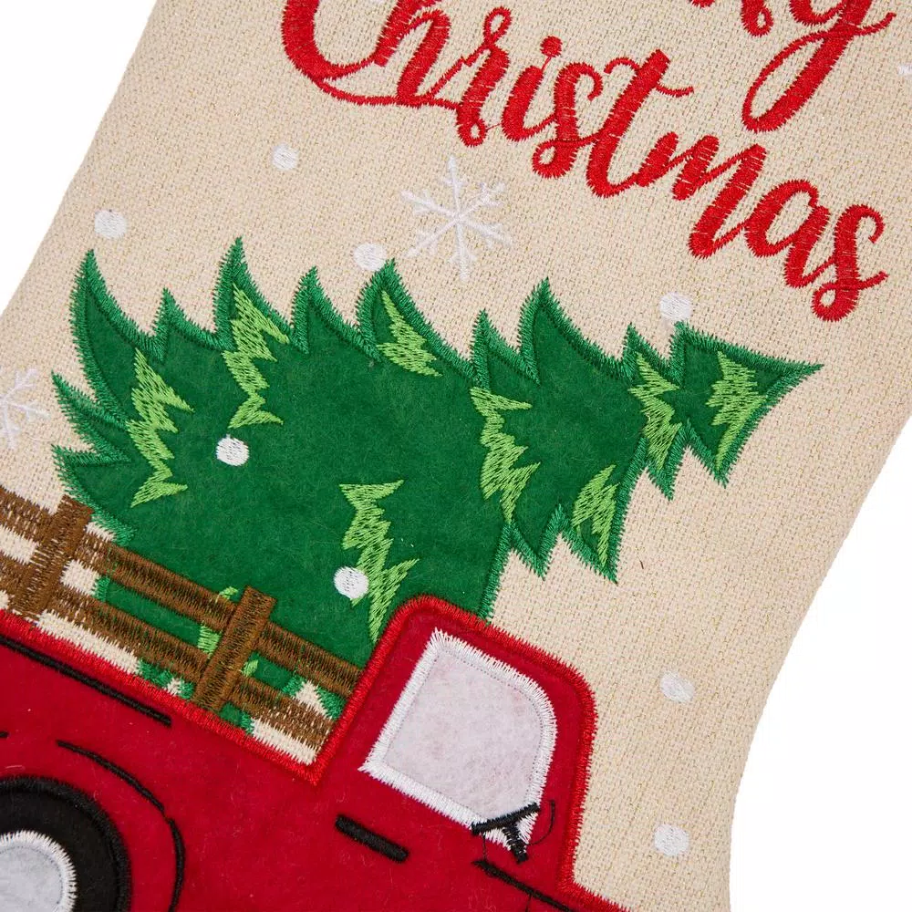 Glitzhome 21 In. Polyester Embroidered Linen Christmas Decoration Stocking (2-Pack) 5 Glitzhome 21 In. Polyester Embroidered Linen Christmas Decoration Stocking (2-Pack) - Image 5