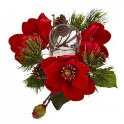 Nearly Natural 7 In. Red Magnolia And Pine Candelabrum -Indoor-Christmas-Decorations Sales unnamed file 589