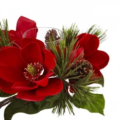 Nearly Natural 7 In. Red Magnolia And Pine Candelabrum -Indoor-Christmas-Decorations Sales unnamed file 591