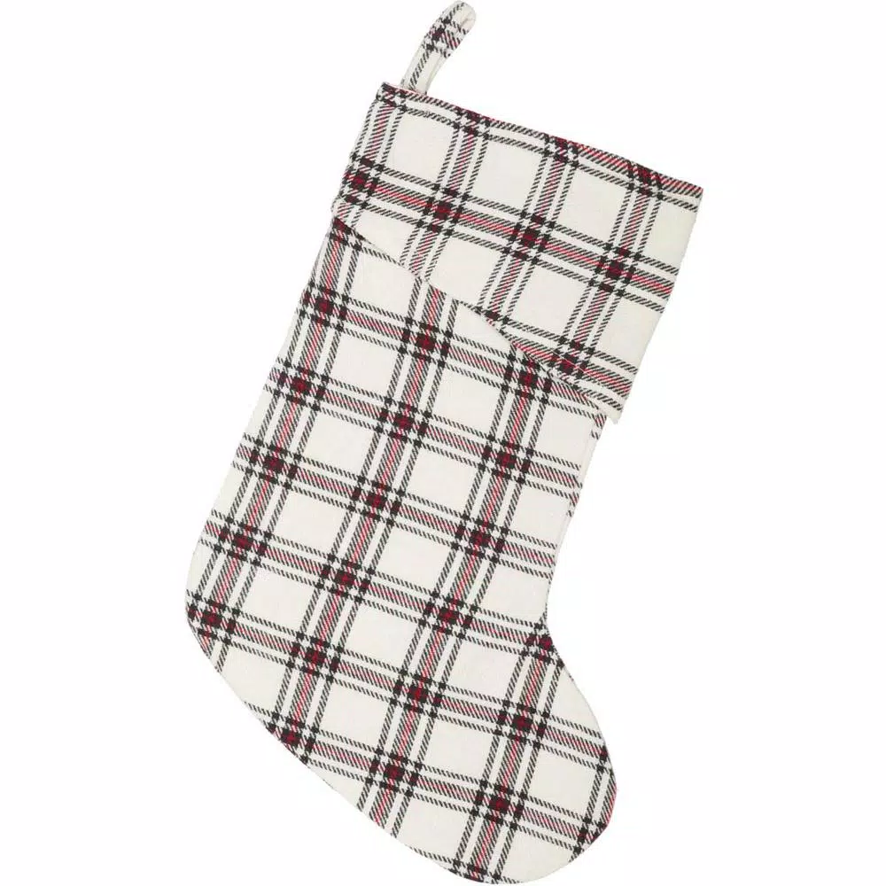 VHC Brands 15 In. 100% Cotton Amory Ivory White Farmhouse Christmas Decor Plaid Stocking 1 VHC Brands 15 In. 100% Cotton Amory Ivory White Farmhouse Christmas Decor Plaid Stocking