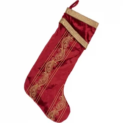 VHC Brands 20 In. Viscose Yule Christmas Red Glam Decor Stocking
