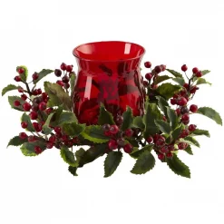 Nearly Natural 6.5 In. Holly Berry Candelabrum