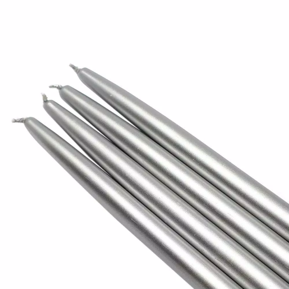 Zest Candle 10 In. Metallic Silver Taper Candles (Set Of 12) 1 Zest Candle 10 In. Metallic Silver Taper Candles (Set Of 12)