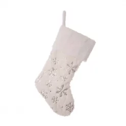 Glitzhome 21 In. H Polyester White Plush Stocking With Snowflake Christmas