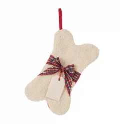 Glitzhome 12.5 In. Hooked Christmas Decor Stocking With Bone Shape