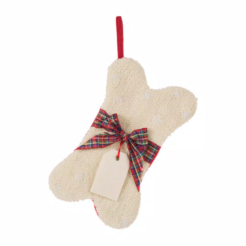 Glitzhome 12.5 In. Hooked Christmas Decor Stocking With Bone Shape 1 Glitzhome 12.5 In. Hooked Christmas Decor Stocking With Bone Shape