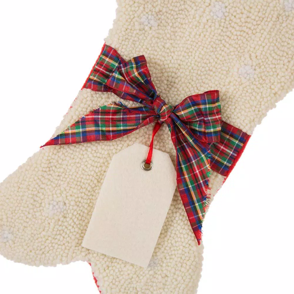 Glitzhome 12.5 In. Hooked Christmas Decor Stocking With Bone Shape 2 Glitzhome 12.5 In. Hooked Christmas Decor Stocking With Bone Shape - Image 2