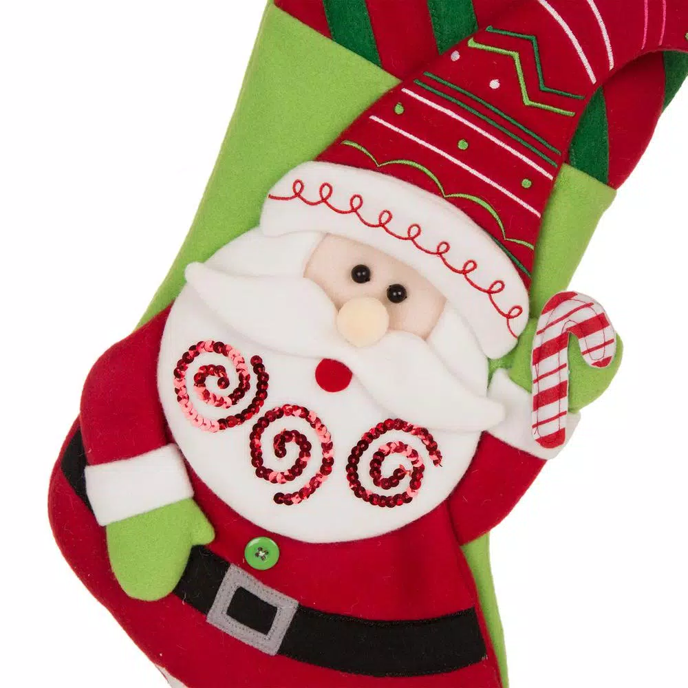 Glitzhome 21 In. L 3D Felt Christmas Stocking – Santa 3 Glitzhome 21 In. L 3D Felt Christmas Stocking – Santa - Image 3