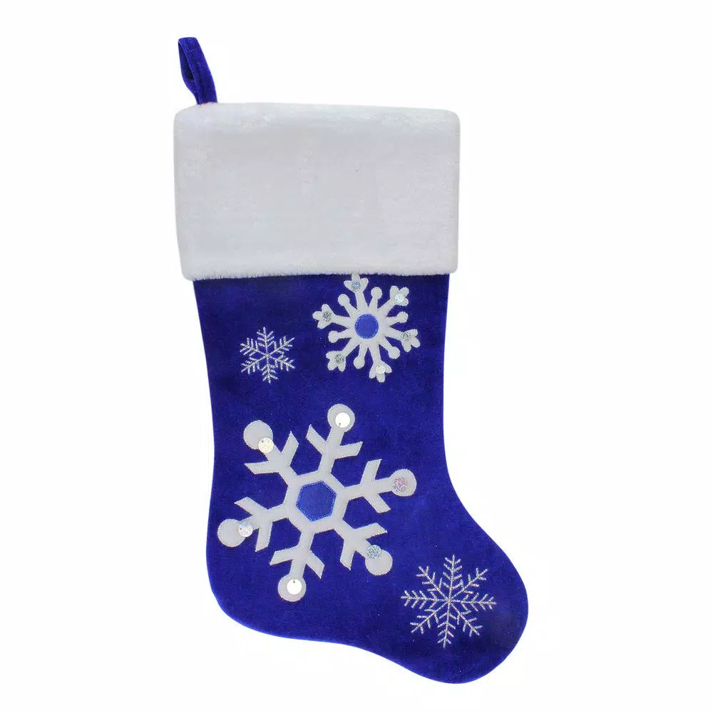 Northlight 22.25 In. Blue And White Polyester Velveteen Embroidered Christmas Stocking 1 Northlight 22.25 In. Blue And White Polyester Velveteen Embroidered Christmas Stocking