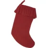 VHC Brands 15 In. 100% Cotton Red Festive Burlap Farmhouse Christmas Decor Ruffled Stocking