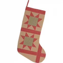 VHC Brands 20 In. Cotton Tan Dolly Star Primitive Christmas Decor Patch Stocking