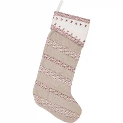 VHC Brands 20 In. Cotton/Felt Liv Pebble Grey Traditional Christmas Decor Stocking