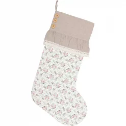 VHC Brands 20 In. Cotton Carol Creme White Farmhouse Christmas Decor Floral Stocking