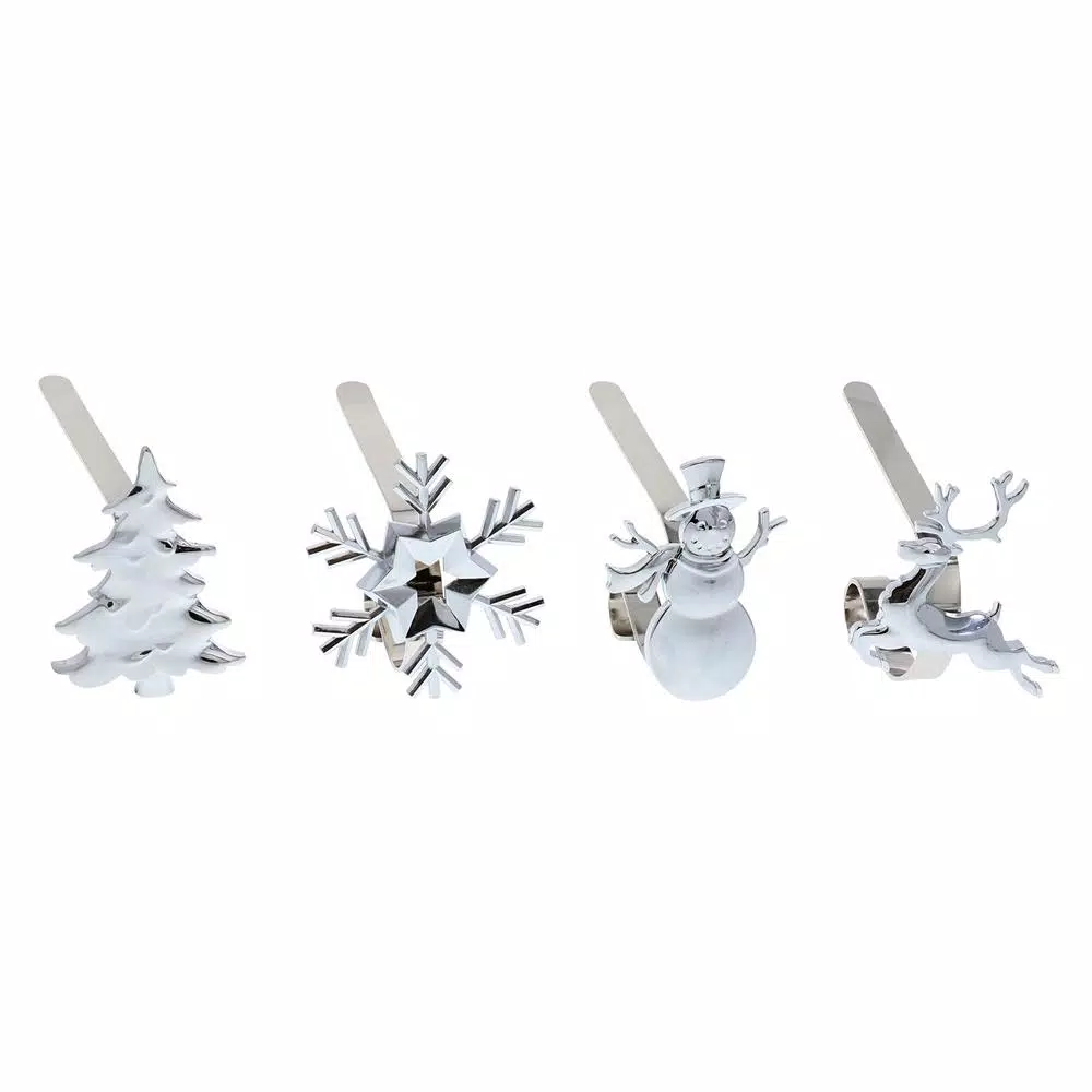 Haute Decor Silver MantleClip Stocking Holder With Assorted Holiday Icons (4-Pack) 1 Haute Decor Silver MantleClip Stocking Holder With Assorted Holiday Icons (4-Pack)