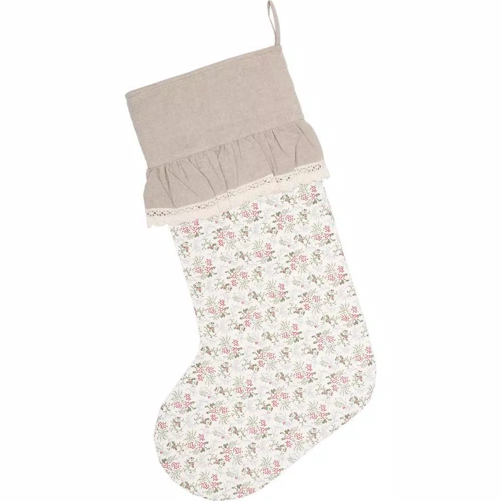 VHC Brands 20 In. Cotton Carol Creme White Farmhouse Christmas Decor Floral Stocking 2 VHC Brands 20 In. Cotton Carol Creme White Farmhouse Christmas Decor Floral Stocking - Image 2