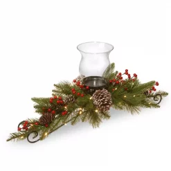 National Tree Company 30 In. Feel Real Bristle Berry Centerpiece With Battery Operated Lights, Berries And Cones
