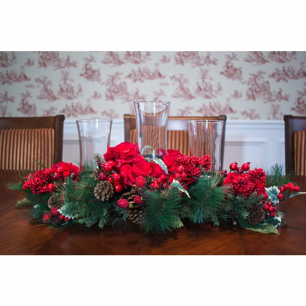 Nearly Natural 30 In. Holiday Hydrangea Candelabrum 2 Nearly Natural 30 In. Holiday Hydrangea Candelabrum - Image 2