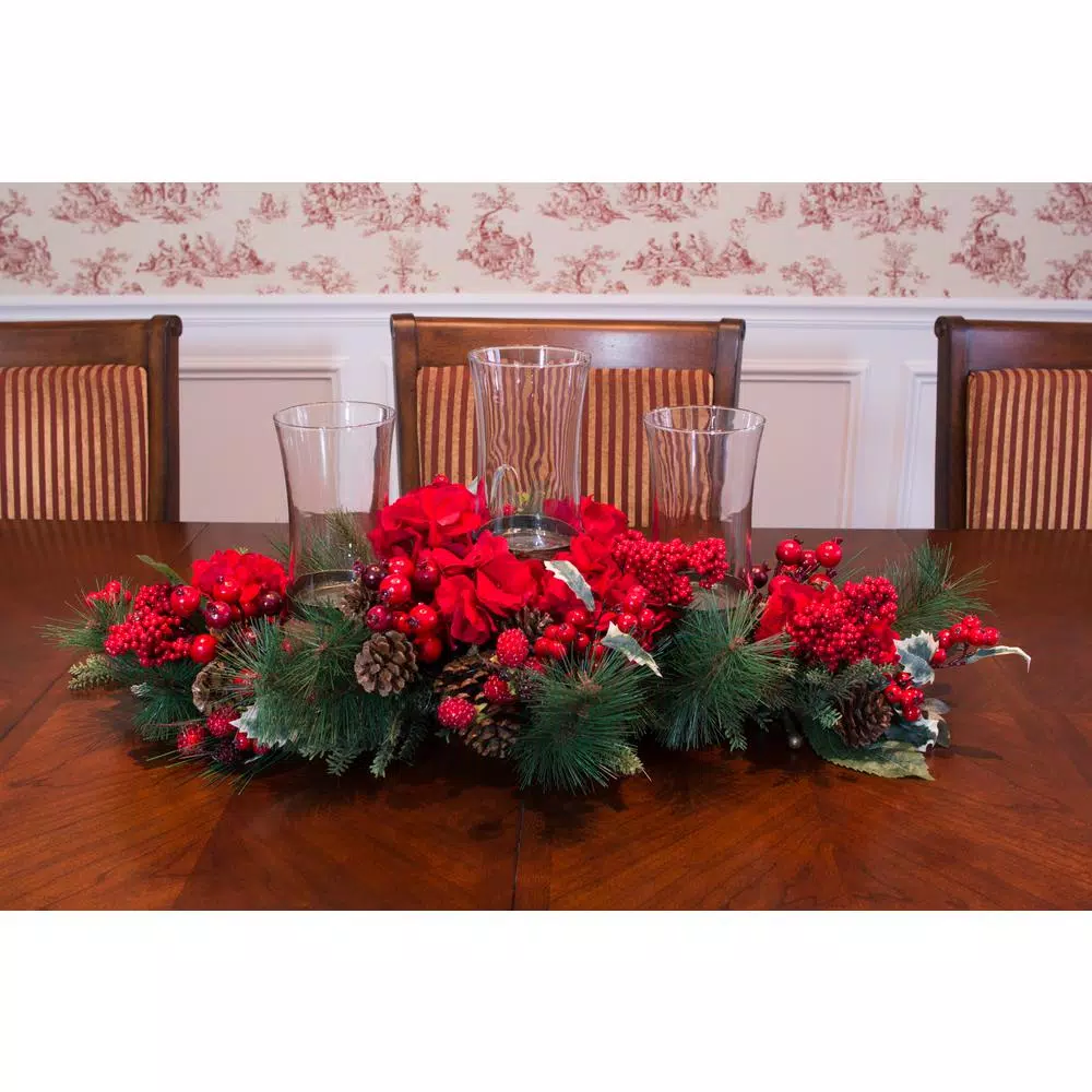 Nearly Natural 30 In. Holiday Hydrangea Candelabrum 3 Nearly Natural 30 In. Holiday Hydrangea Candelabrum - Image 3