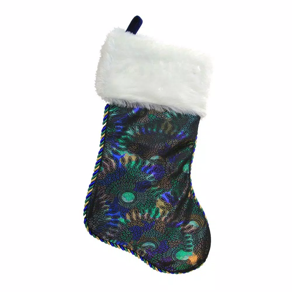Northlight 19 In. Blue Green And Gold Braided Peacock Shimmer With Plush Cuff Christmas Stocking 1 Northlight 19 In. Blue Green And Gold Braided Peacock Shimmer With Plush Cuff Christmas Stocking