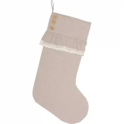 VHC Brands 20 In. Cotton Carol Khaki Tan Farmhouse Christmas Decor Chambray Stocking