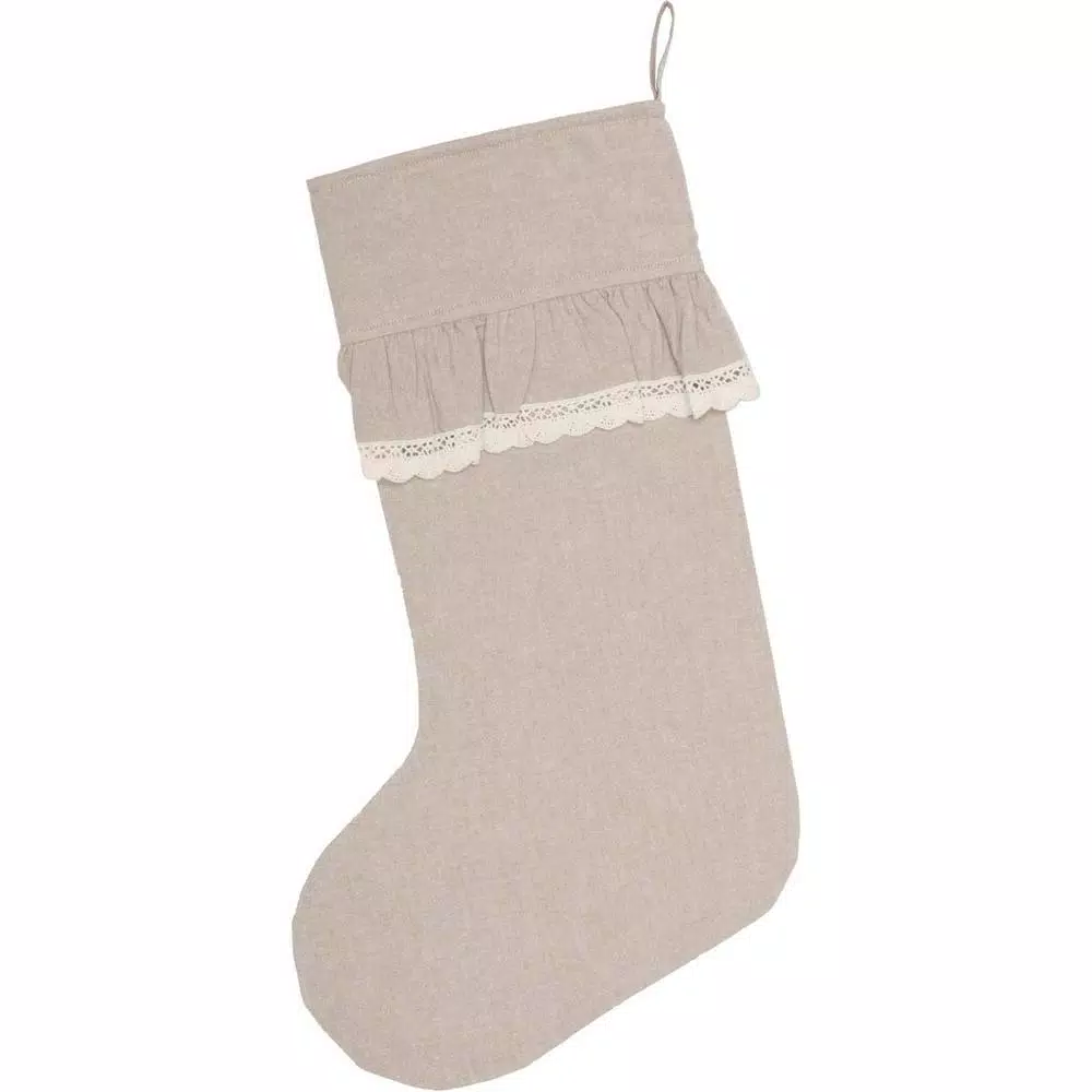VHC Brands 20 In. Cotton Carol Khaki Tan Farmhouse Christmas Decor Chambray Stocking 2 VHC Brands 20 In. Cotton Carol Khaki Tan Farmhouse Christmas Decor Chambray Stocking - Image 2