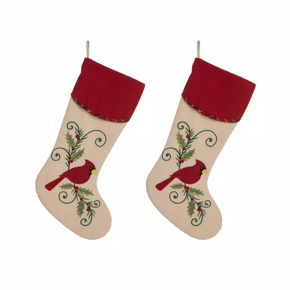 Glitzhome 21 In. Polyester Fabric Christmas Decoration Stocking (2-Pack) 1 Glitzhome 21 In. Polyester Fabric Christmas Decoration Stocking (2-Pack)