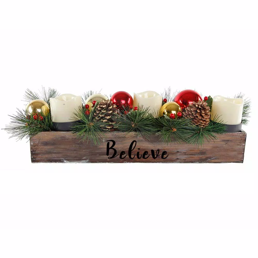 Flora Bunda 23 In. L Wood Believe Ledge Candle Holder With Pinecones And Berries 1 Flora Bunda 23 In. L Wood Believe Ledge Candle Holder With Pinecones And Berries