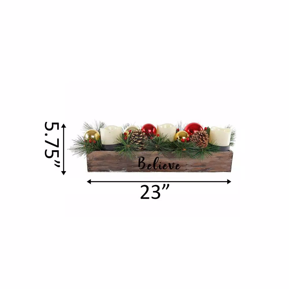 Flora Bunda 23 In. L Wood Believe Ledge Candle Holder With Pinecones And Berries 2 Flora Bunda 23 In. L Wood Believe Ledge Candle Holder With Pinecones And Berries - Image 2
