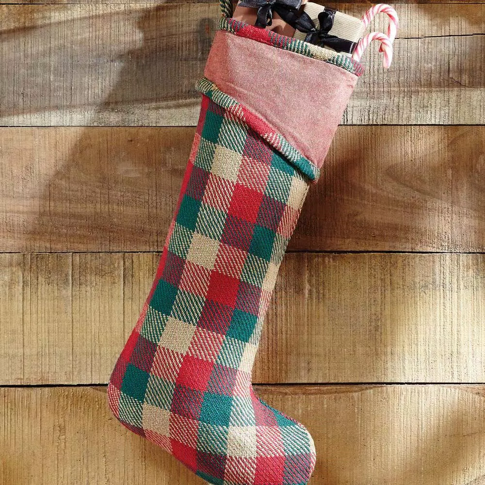 VHC Brands 20 In. Cotton Reed Ruby Red Rustic Christmas Decor Stocking 2 VHC Brands 20 In. Cotton Reed Ruby Red Rustic Christmas Decor Stocking - Image 2