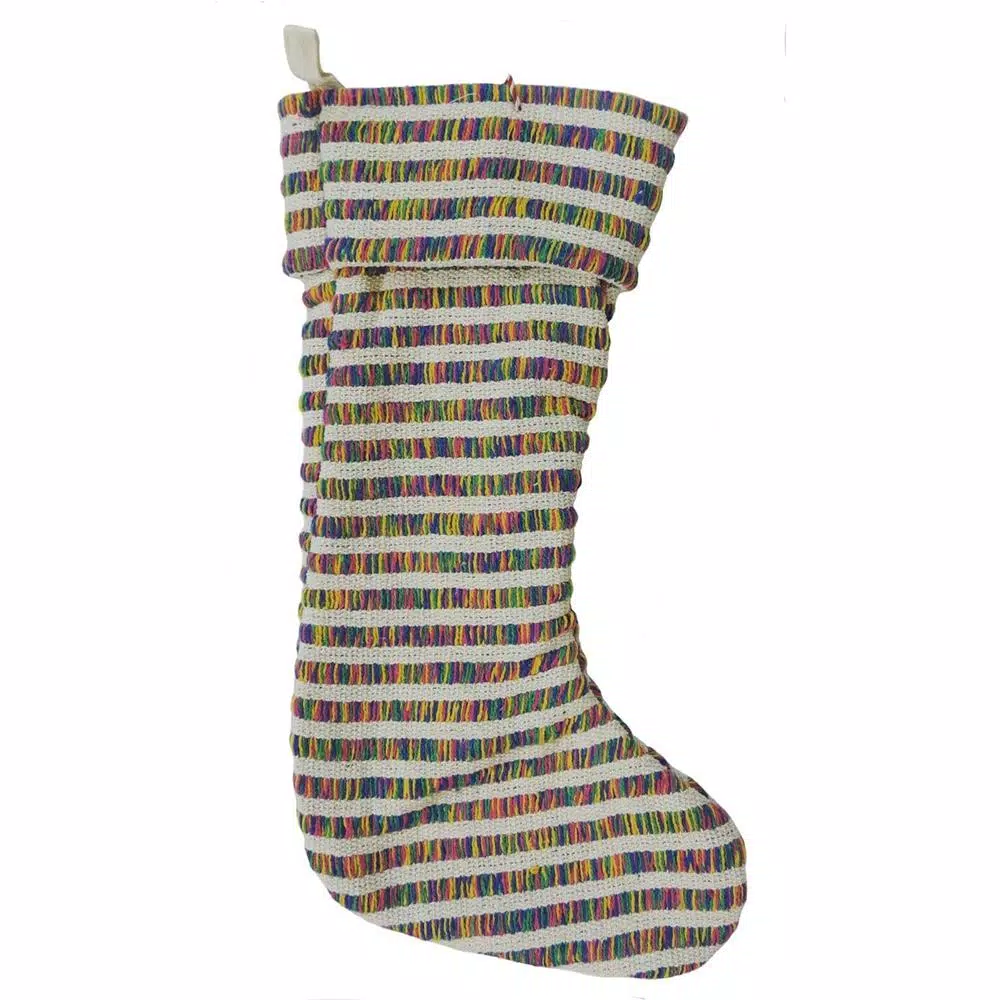 LR Home 20 In. Cotton Striped Multi-color Christmas Stocking 1 LR Home 20 In. Cotton Striped Multi-color Christmas Stocking